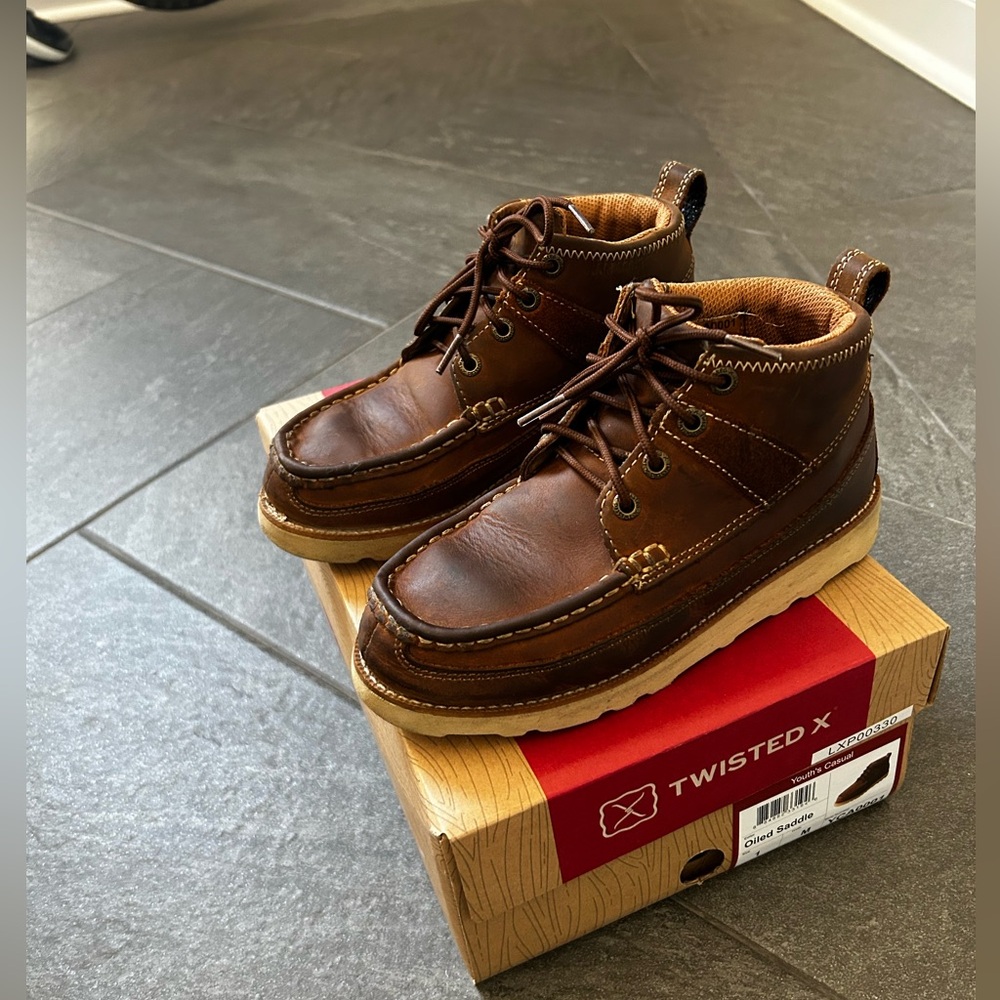 Twisted X Dark Brown Leather Ankle Boots Boys Size 1
